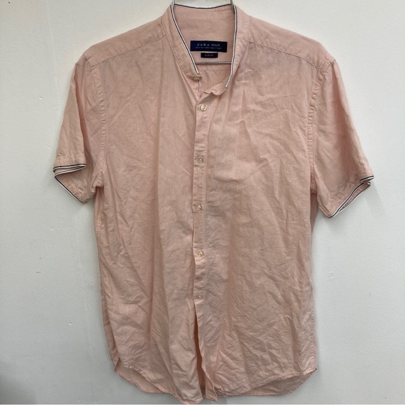 Zara Other - Men’s Zara short sleeve button up linen blend medium lightweight shirt pink